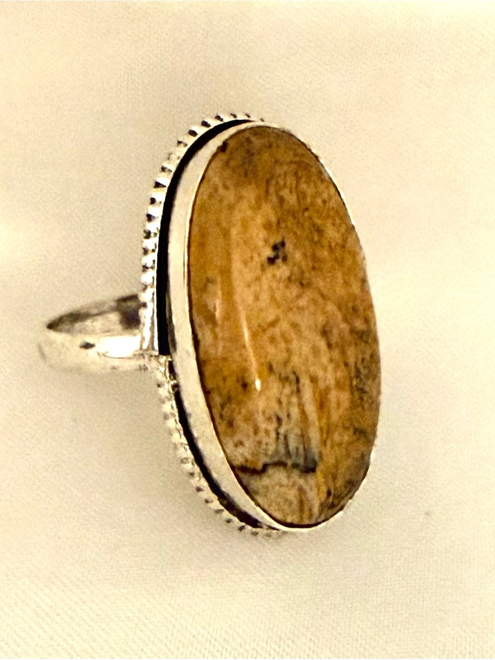 Sterling Silver 925 Large Oval Picture Jasper Natural Stone Statement Ring Sz 8